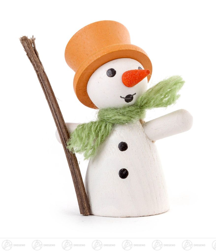 Weihnachtliche Miniatur Schneemann mit orangenem Zylinder Breite x Höhe x Tiefe 3,5 cmx5 cmx1,5 cm NEU