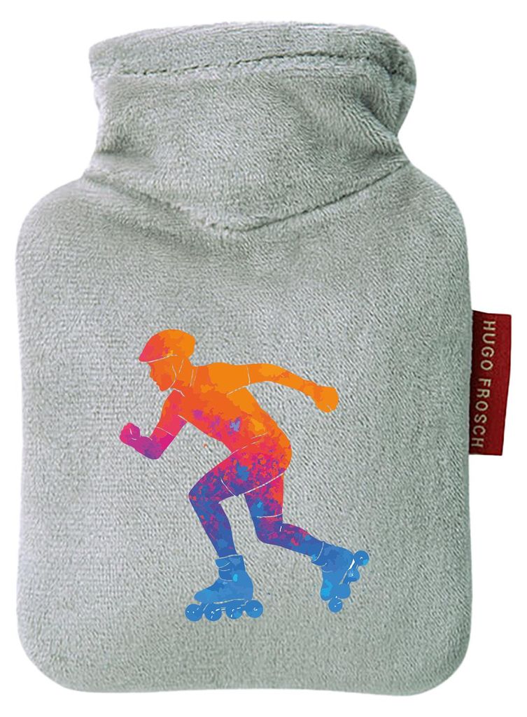Huuraa Mini-Wärmflasche Inline Skating bunte Silhouette 0,2 Liter Grey Mini Veloursbezug Taschenwärmer Geschenkidee