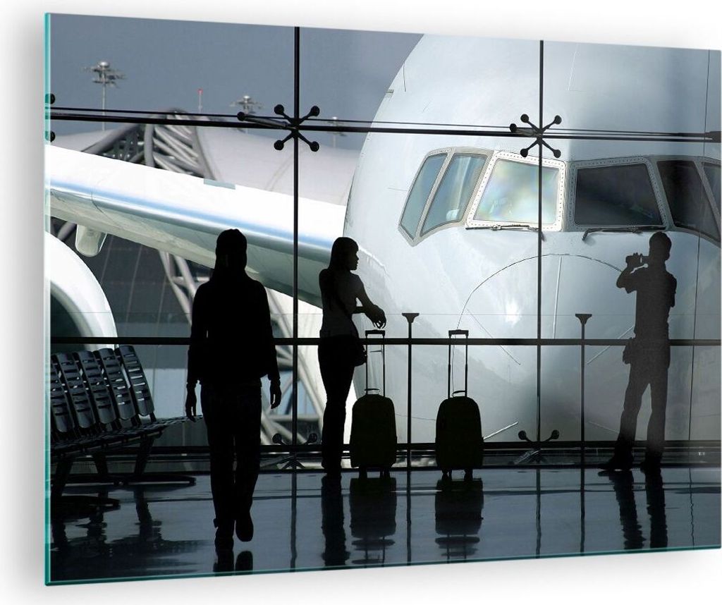 Bilder auf glas - Flugzeug Flughafen Passagiere - 70x50cm - Glasbilder - Wandbilder - Kunstdruck - zum Aufhängen bereit - Wanddekoration aus Glas ...