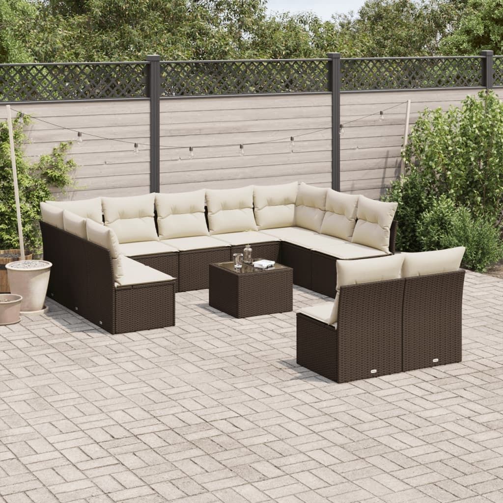 "Rabatt" 12-tlg. Garten-Sofagarnitur - mit sofa - mit Kissen Braun Poly Rattan - Lounge-Dining set CC10021