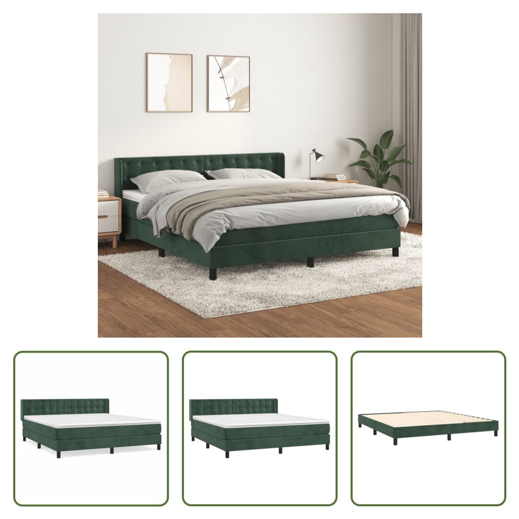 The Living Store Boxspringbett mit Matratze Dunkelgrün 160x200 cm Samt