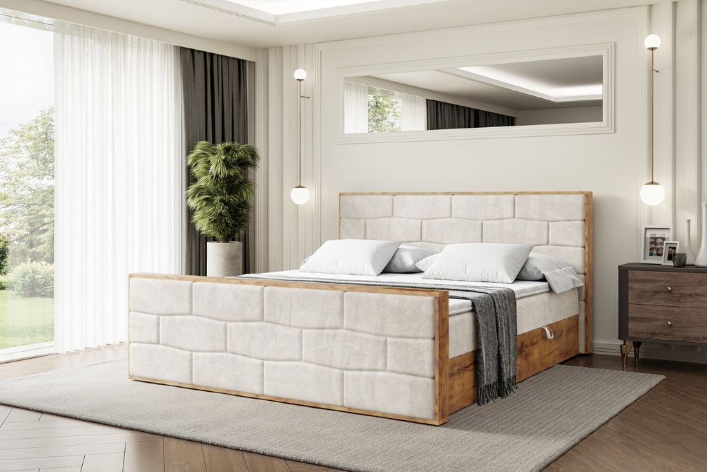ALTDECOR Boxspringbett mit Matratze und Lattenrost, Topper, Fußteil,Polsterbett mit Bettkasten, Bett mit Stauraum H4-Matratze, Doppelbett, Boxbett...