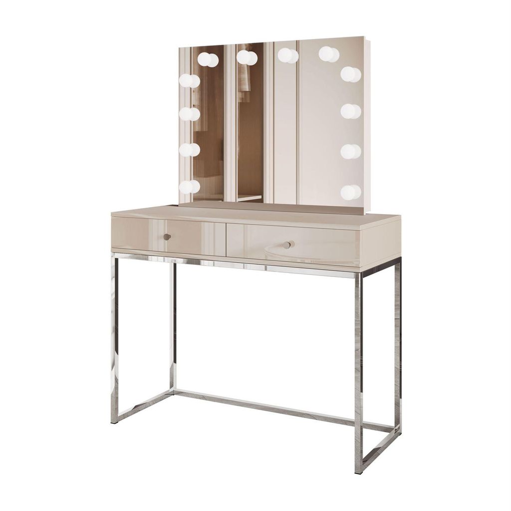 Schminktisch BLANCO KASZMIR ELITE mit Spiegel und Beleuchtung, silberchrom, silberner Griff