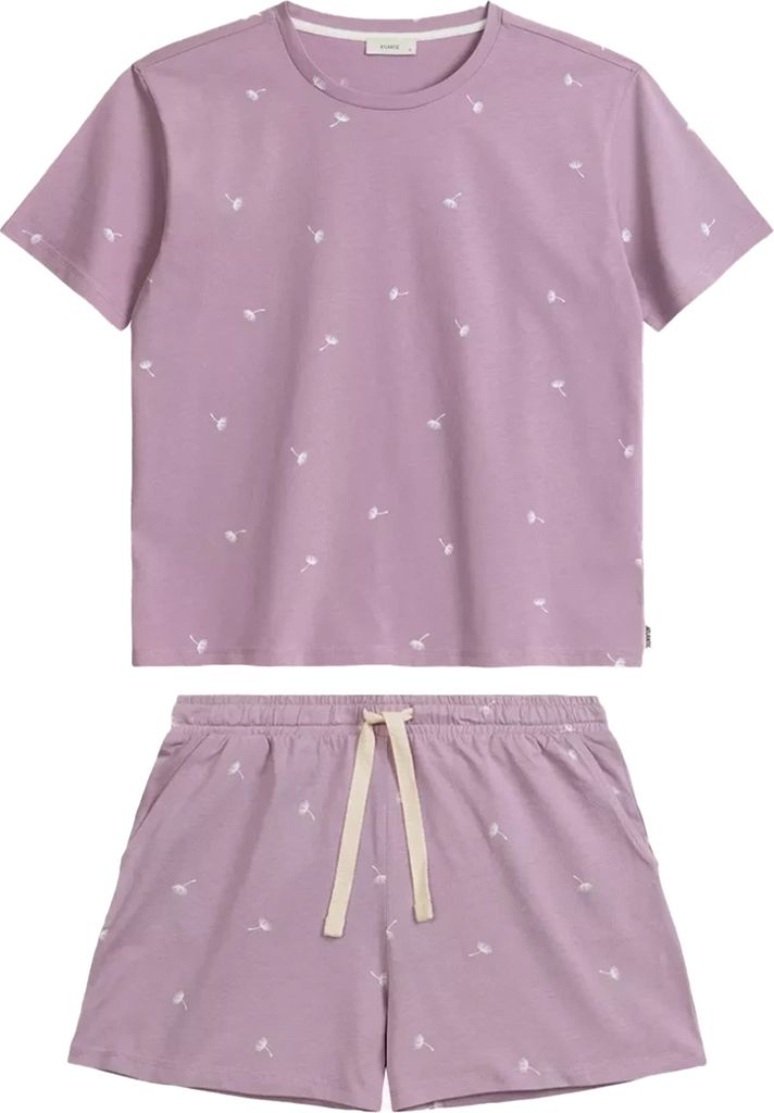 Atlantic Damen Schlafanzug Baumwolle Rosa | Pusteblumen-Print | Shirt + Shorts | Kurzarm | Taschen | Homewear | NLP-491-Rosa