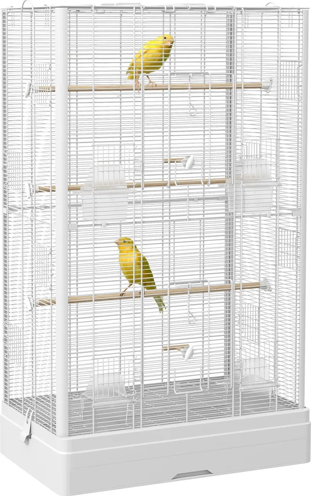 Cage oiseaux blanche avec portes et perchoirs amovibles PawHut 98 cm