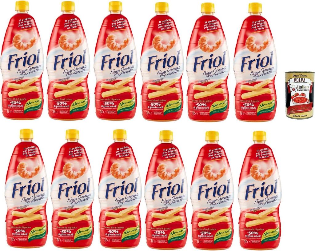Friol Olio di Semi di Girasole, Frigge, Croccante e Asciutto, Frittieröl, Sonnenblumenkernöl, Knusprig und trocken, 12x 1L + Italian Gourmet polp...