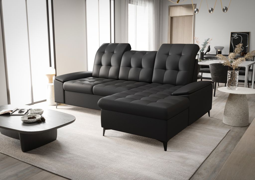Ecksofa Klein 257 cm Schwarz Kunstleder Rechts Kongo RBN18