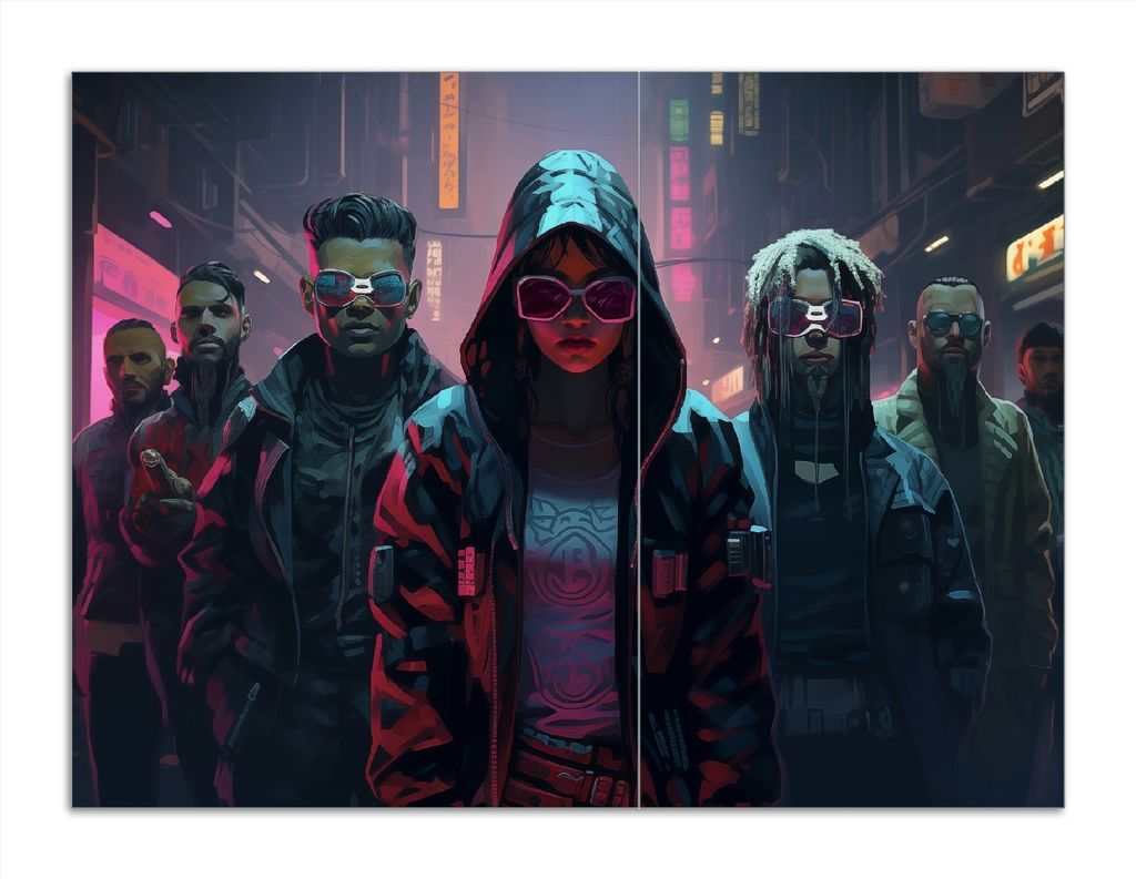 Wallario Herdabdeckplatte aus Glas, Größe 70 x 52 cm 2-teilig, Motiv Cyberpunk Rebellen