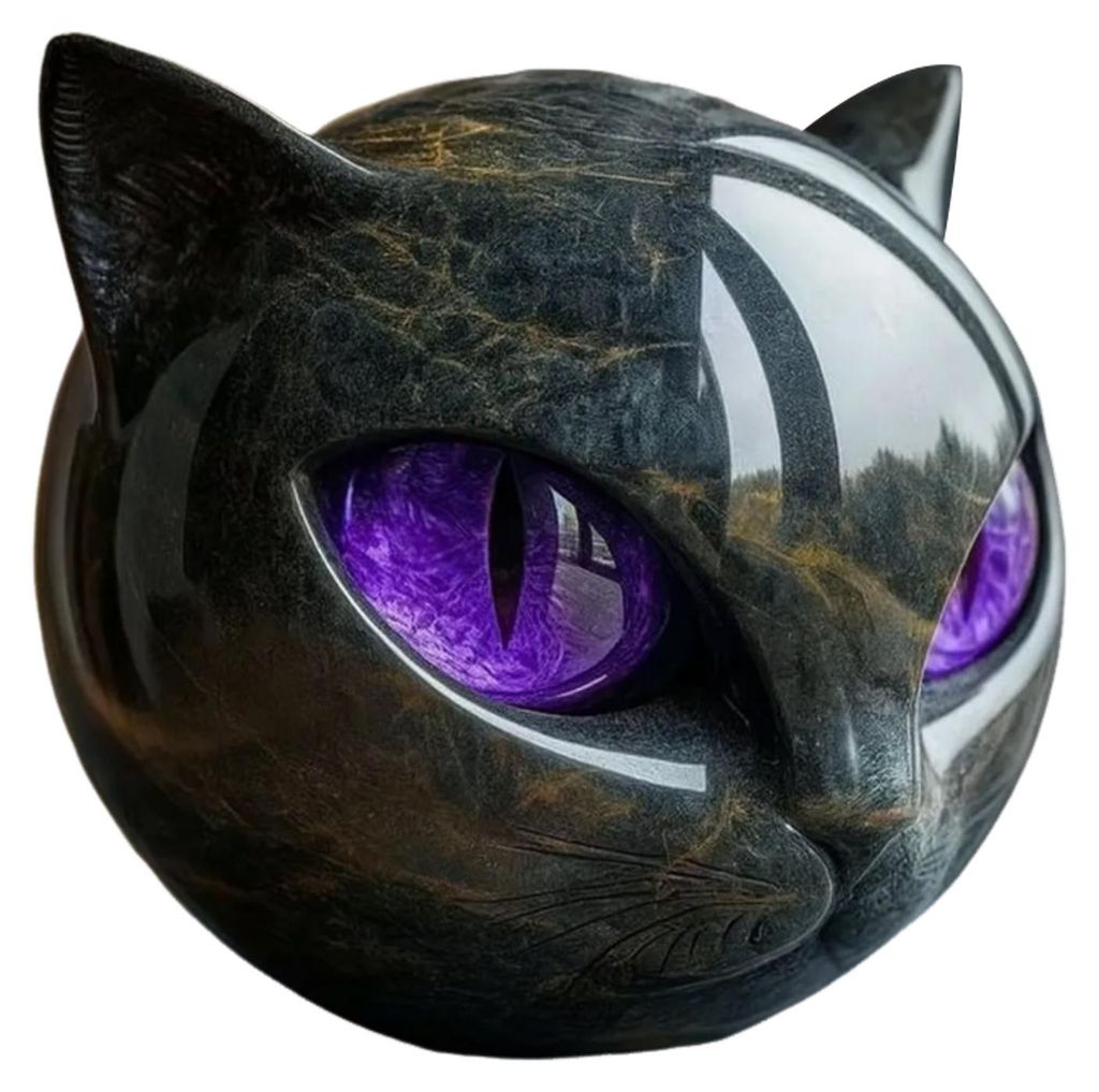 Schwarze Katze – Steinskulptur eines Katzenkopfes aus Marmor mit Heilsteinen – Erinnerungsstück und Geschenk für Katzenliebhaber (Frauen und ...