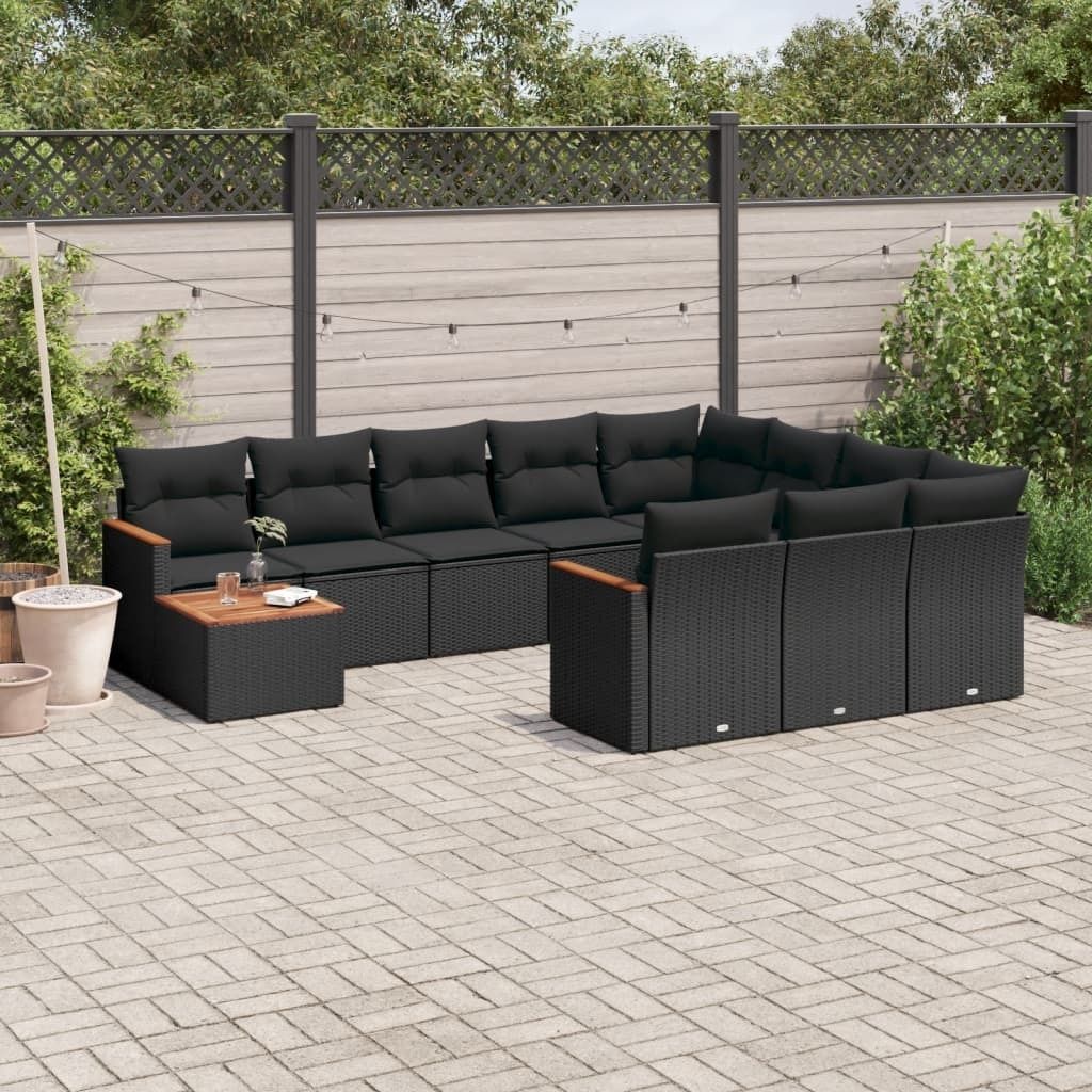 Maison Exclusive - 11-tlg. Garten-Sofagarnitur mit Kissen Schwarz Poly Rattan