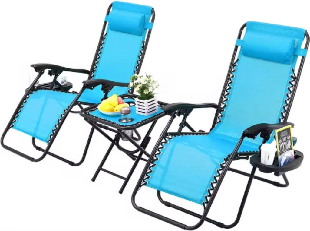 Milano-Loungesessel – Blau – Verstellbare Garten- & Liegestühle – Inkl. Tisch – 2 Personen – 0°–160° – Garten – Aluminium
