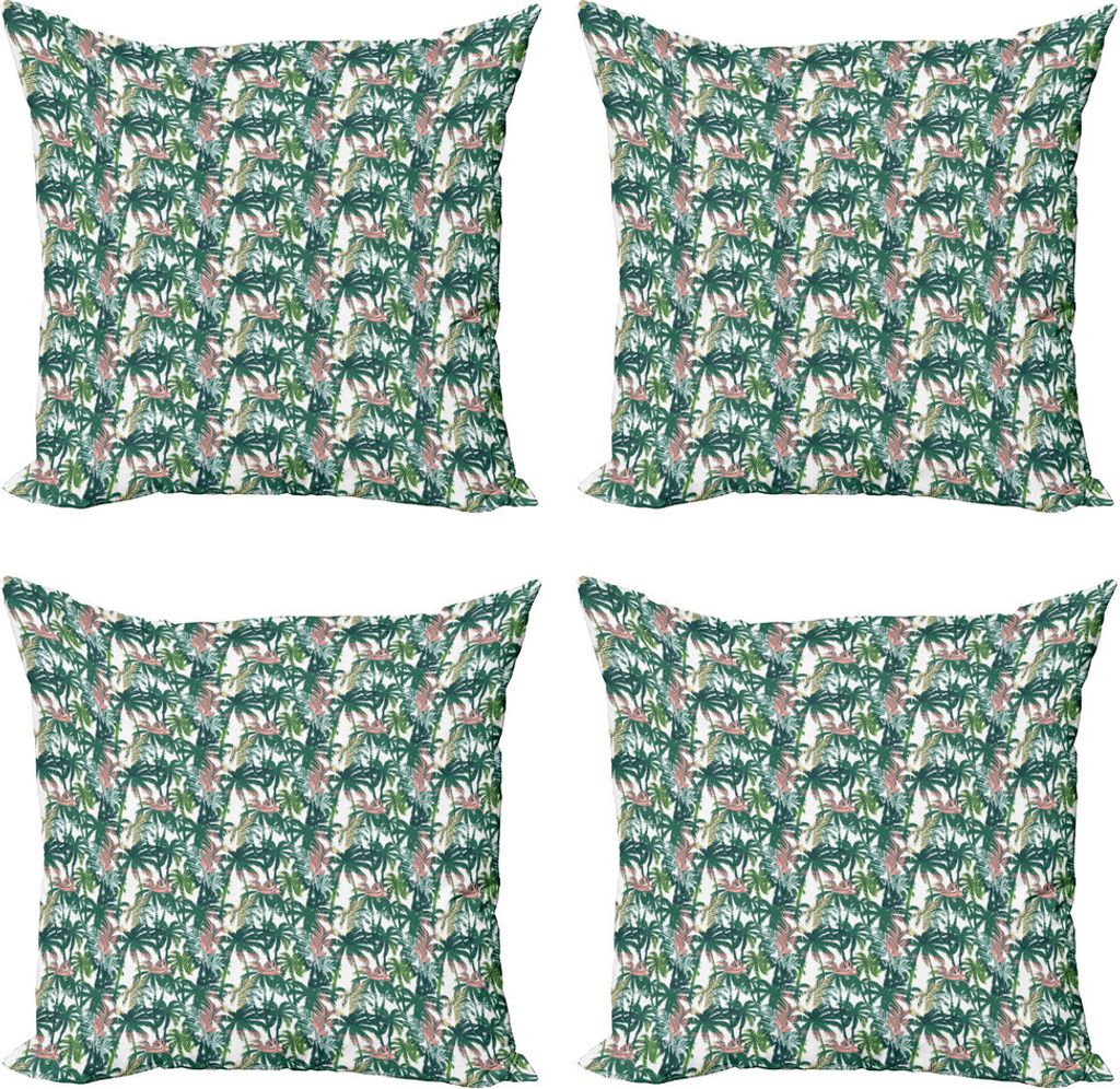 ABAKUHAUS Palme Kissenbezug Set (4 Stück), Dreamy Dschungel-Laub, Moderner Doppelseitiger Digitaldruck, 40 cm x 40 cm, Mehrfarbig