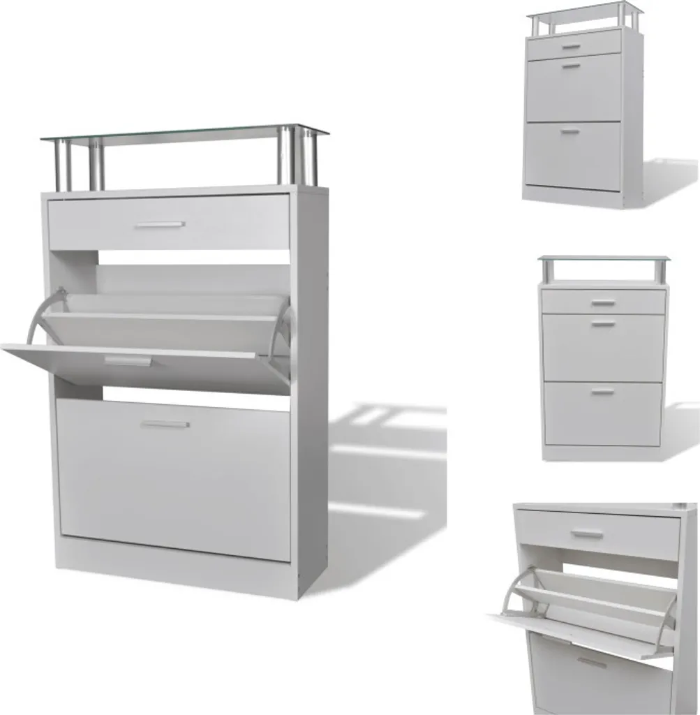 vidaXL Armoire à chaussures avec tiroir et étagère en verre Blanc