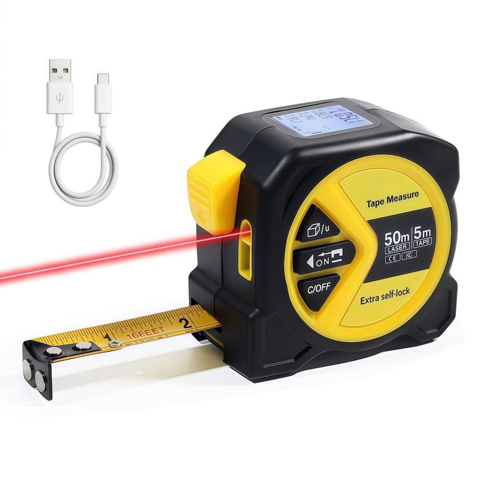 2-in-1 Digitales Laser-Bandmaß, wiederaufladbar, 50m Laser, Produktbild 