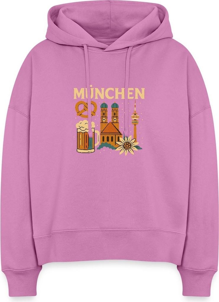 Spreadshirt München Bayern Edelweiss Brezn Bierkrug Frauen Boxy Organic Hoodie, S, Pink