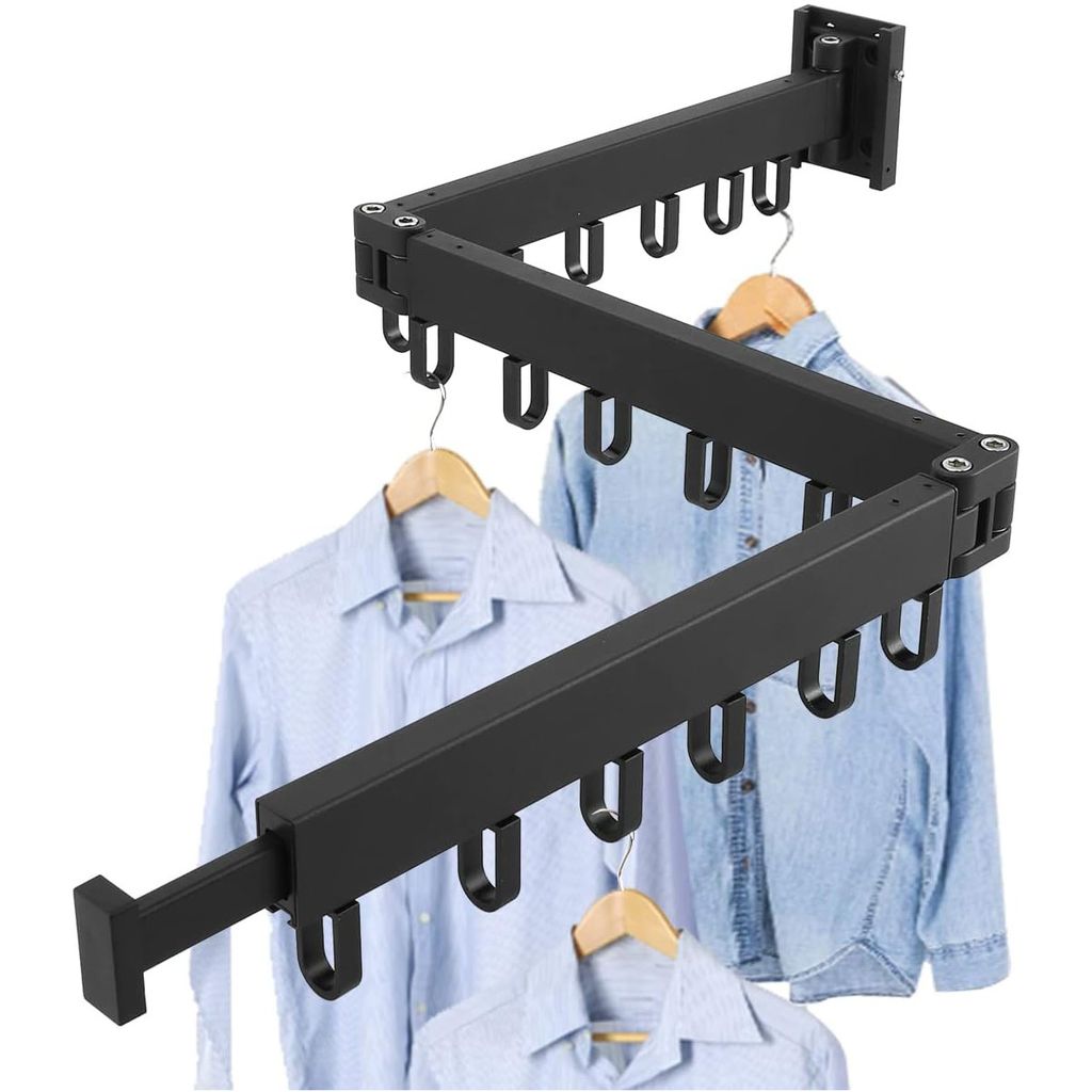 Einziehbarer Kleiderständer, Aluminium, Klappbar, Wandmontage, Wäscheständer mit Handtuchhalter, Kleiderhaken, Starke Tragfähigkeit, 120cm, 18 ...