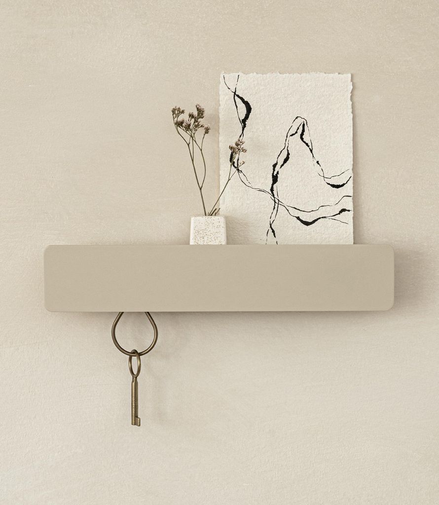 Schlüsselbrett aus Metall mit Ablage, taupe