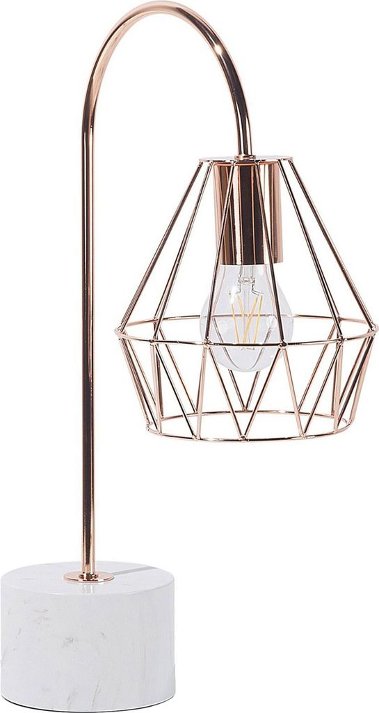 BELIANI Tischlampe Kupfer Metall 50 cm Glühbirnen-Optik Schirm Diamantform Lampenfuß Marmoroptik Kabel mit Schalter Bogenlampe Modernes Design