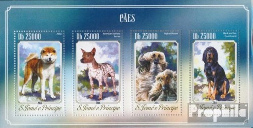 Briefmarken Sao Tome e Principe 2014 Mi 5825-5828 Kleinbogen (kompl. Ausgabe) postfrisch Hunde