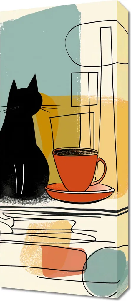 Quadro 30x70 cm Gatto e caffè