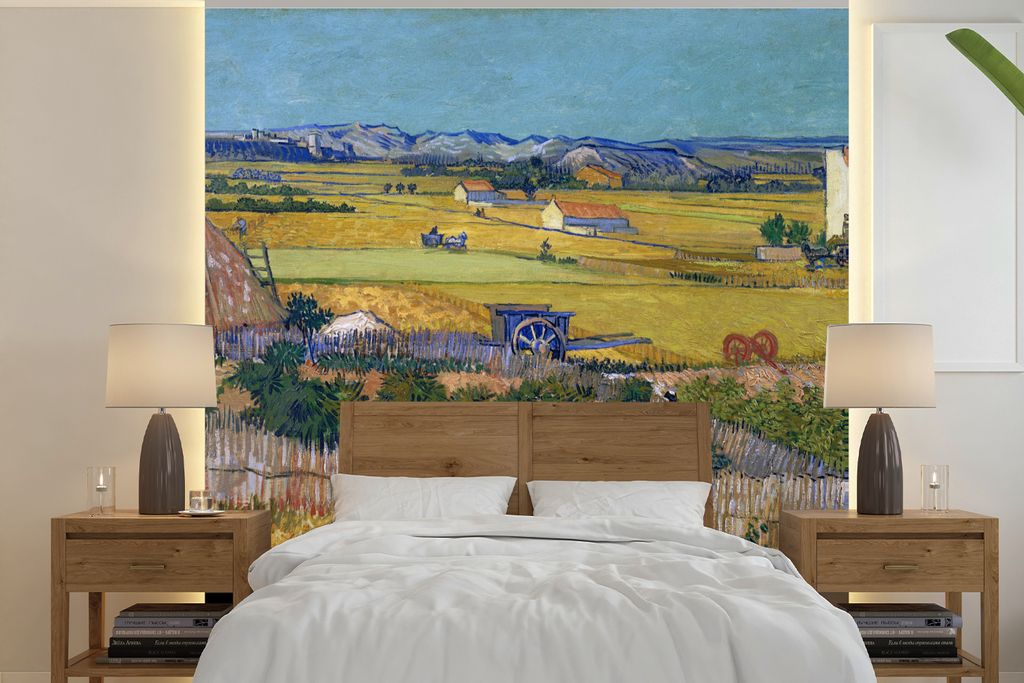 MuchoWow Fototapete für Wohnzimmer oder Schlafzimmer Wandtapete Vinyl Motivtapete Die Ernte - Vincent van Gogh - 220x220 cm - Tapeten