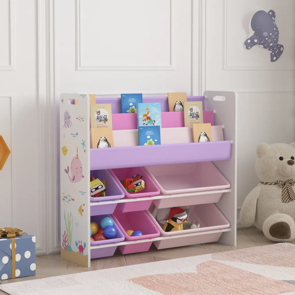 Étagère pour enfants Rødøy avec 6 caisses motif océan 78 x 86 x 27 cm