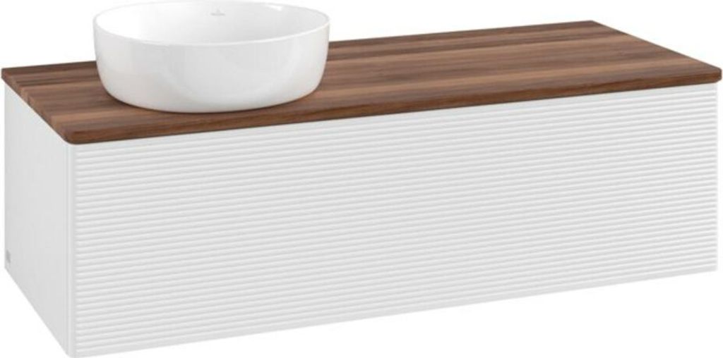 V&B Waschtischunterschrank mit Frontstruktur Antao 120x36x50cm, WBP w. wal, glo wh. Lac