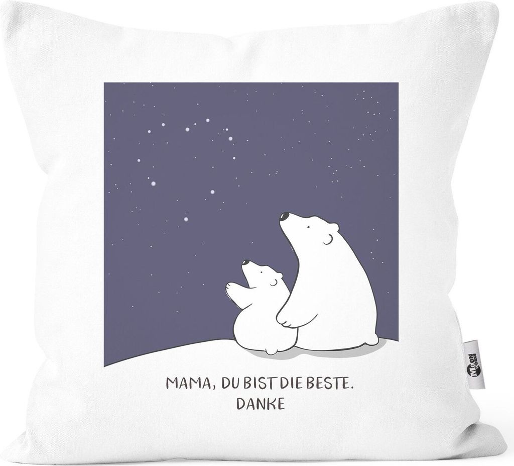 Kissen-Bezug Geschenk zum Muttertag Mama du bist die Beste danke Bären Sterne Kissen-Hülle Deko-Kissen Baumwolle MoonWorks weiß unisize