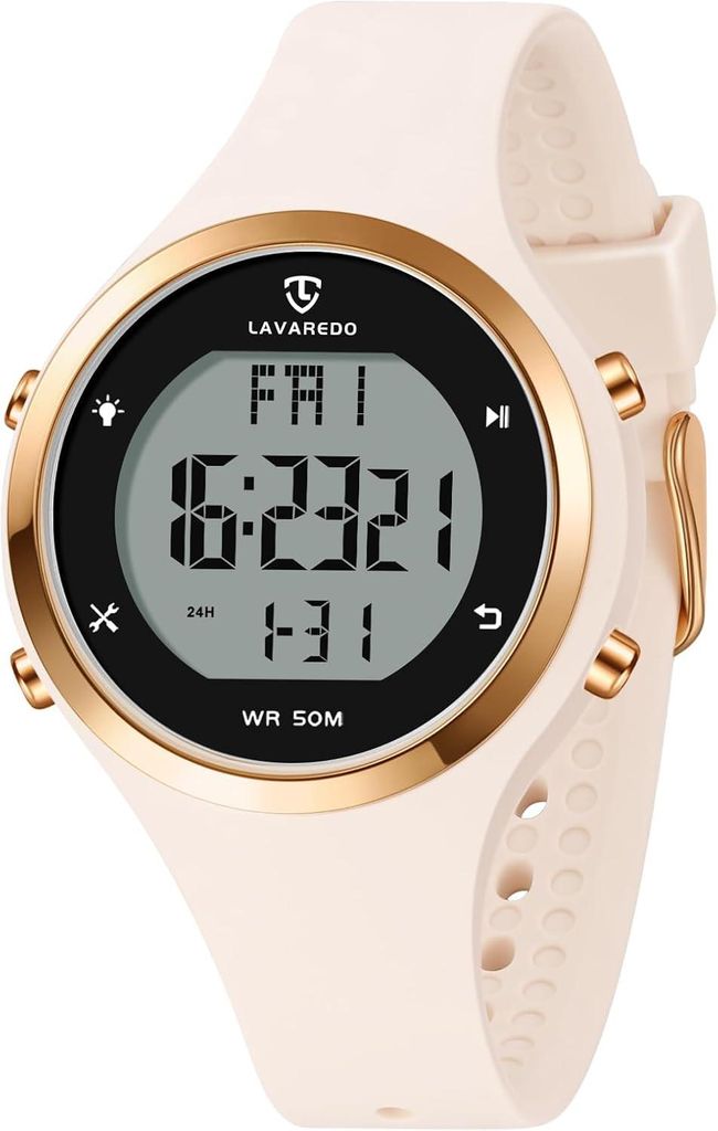 Watch For Damen Armbanduhr mit Silikonband,Digitaluhr Alarm,Stoppuhr,Datum,Licht,Timer,Zwei Zonen,Schlummer Vielseitige Funktionen Präzise Zeitmes...