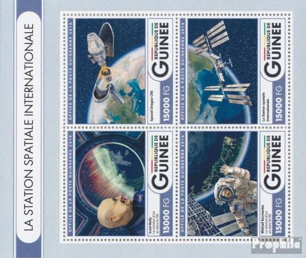 Briefmarken Guinea 2016 Mi 12106-12109 Kleinbogen (kompl. Ausgabe) postfrisch Internationale Raumstation