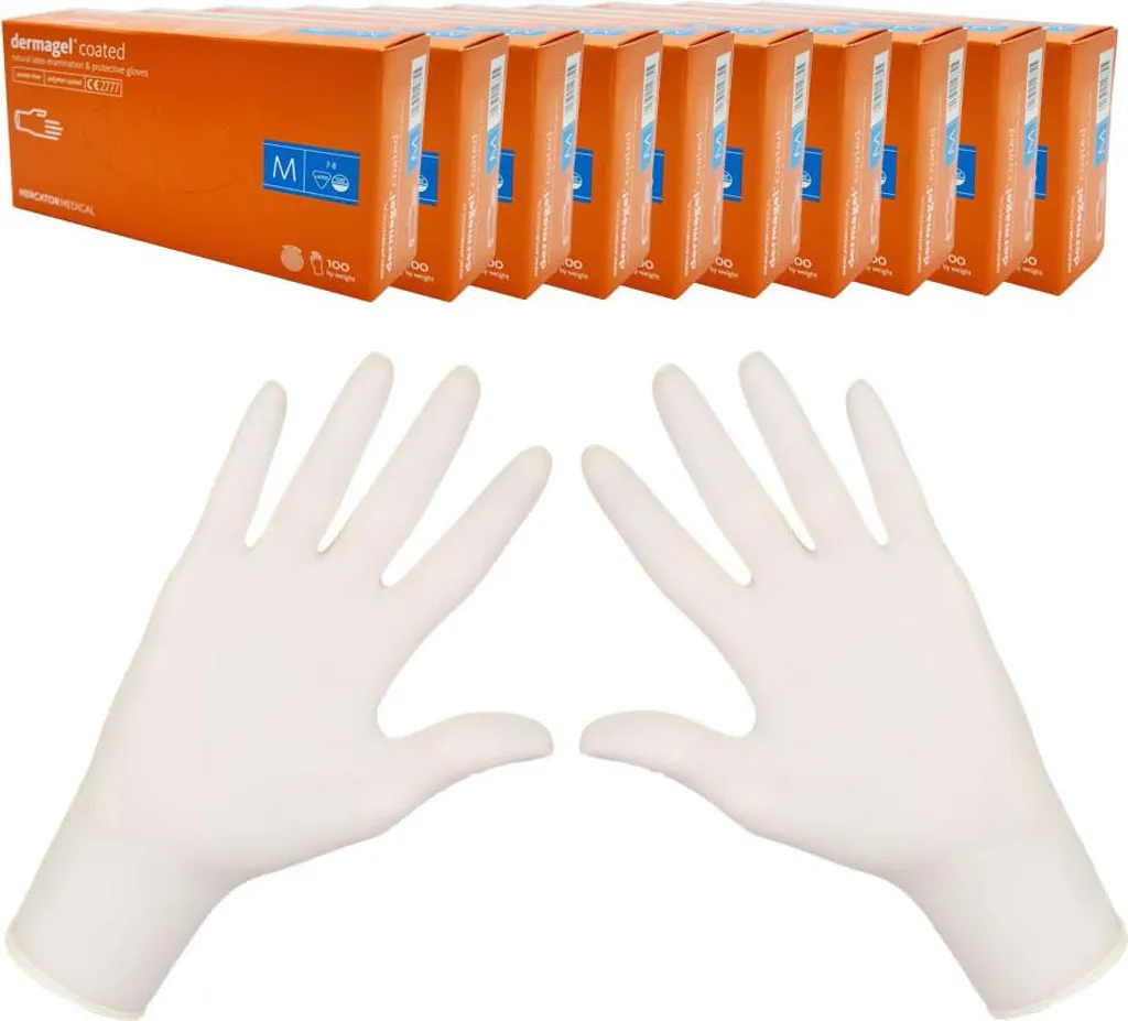 Gants latex M Mercator Dermagel : protection anti-déchirure, 1000 gants