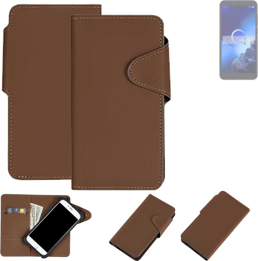 K-S-Trade Schutzhülle Klapphülle Kunstleder für Alcatel 1S (2019) braun Handy Hülle Wallet Case