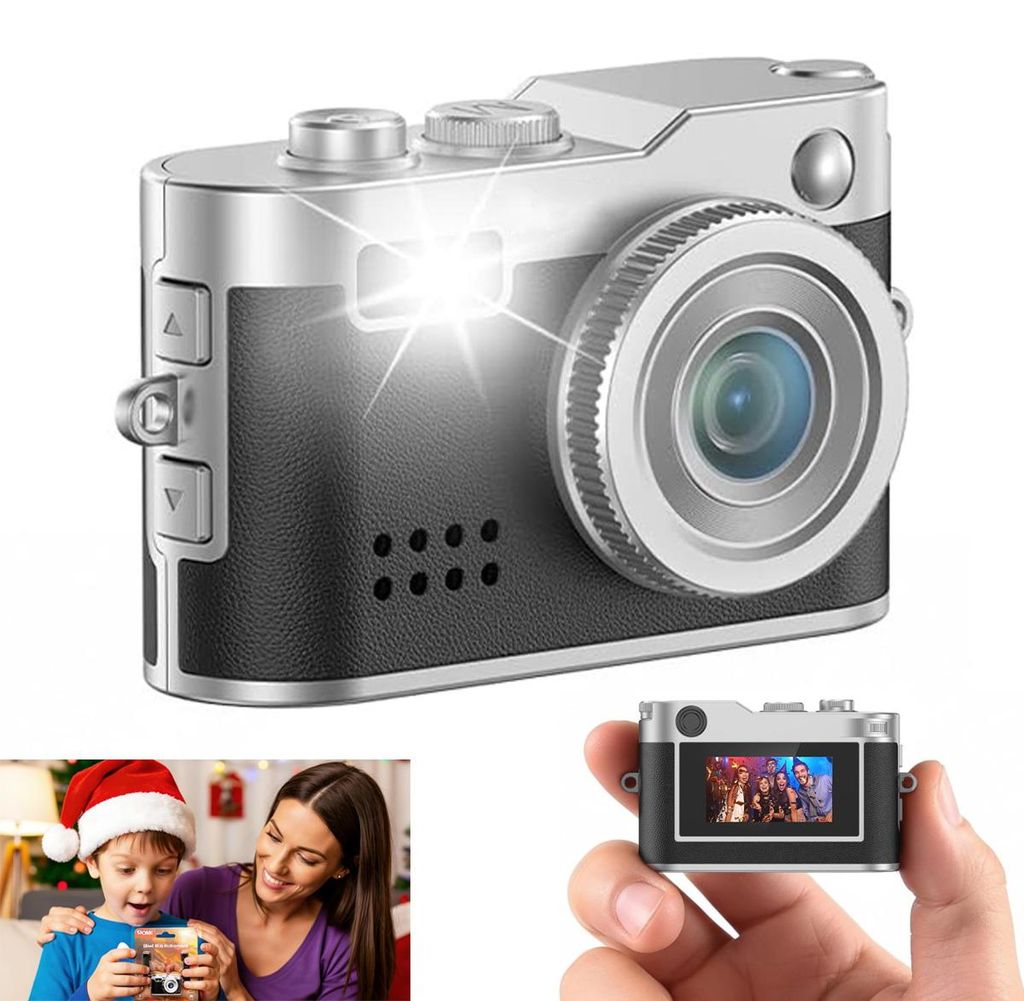 Minidigitalkamera Vintage Schwarz,1080P FHD Kleine Retro Digitalkamera mit 0,96 Zoll Farbbildschirm 2MP Daumenkamera Kompakte mit Blitz & Aufzeichnung