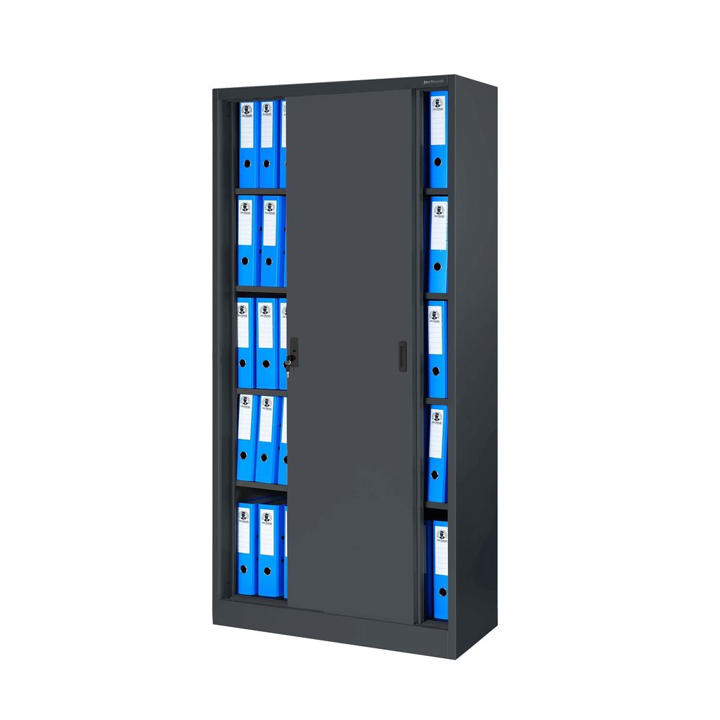 Aktenschrank Büroschrank mit Schiebetüren Stahlblech Fachböden Pulverbeschichtung abschließbar 185 cm x 90 cm x 40 cm Farbe: Anthrazit