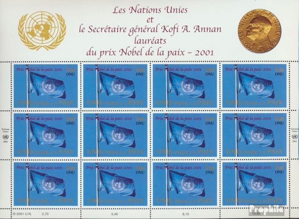 Briefmarken UNO - Genf 2001 Mi 432Klb Kleinbogen Produktbild 