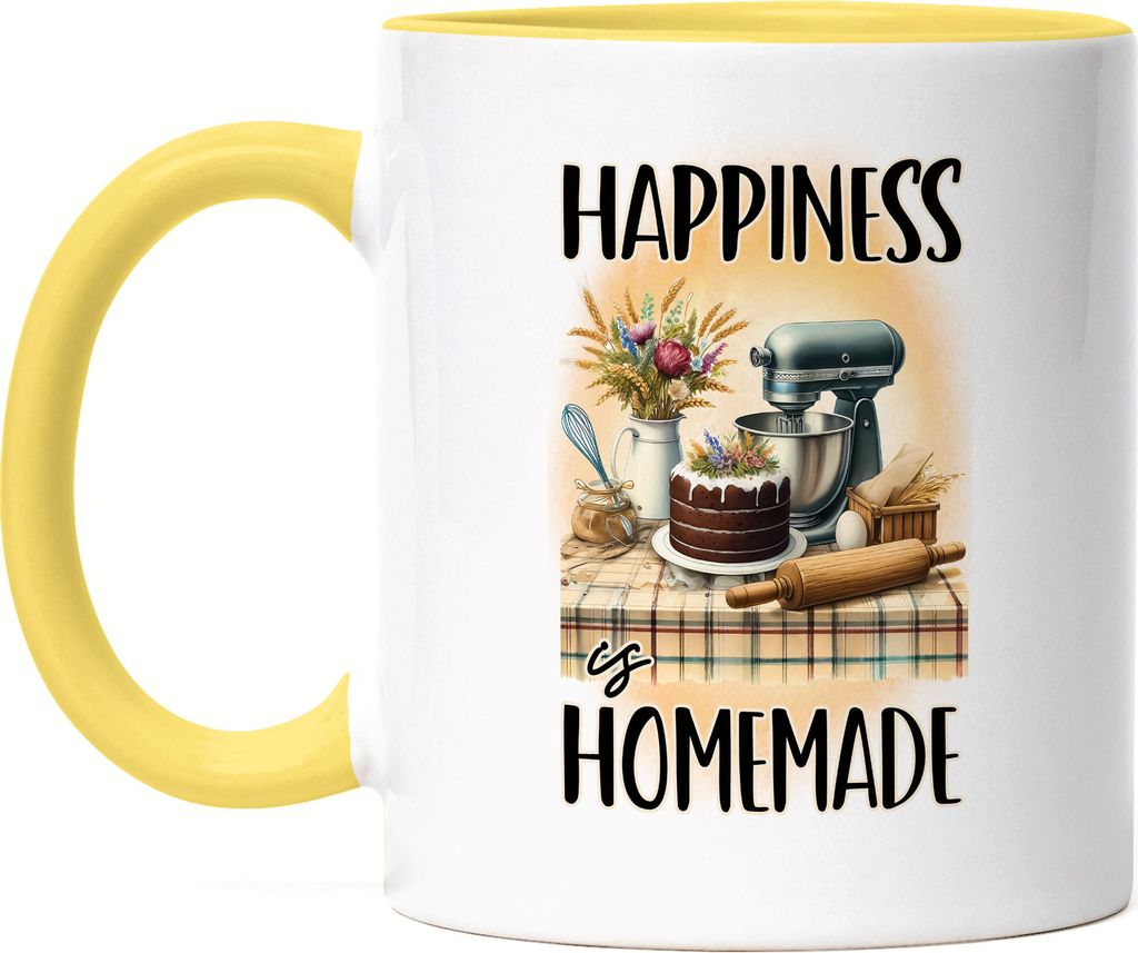 Happiness is Homemade Tasse Gelb Kuchen Küche Backen Bäckerei Backstube Hobby-Bäckerin Konditorei