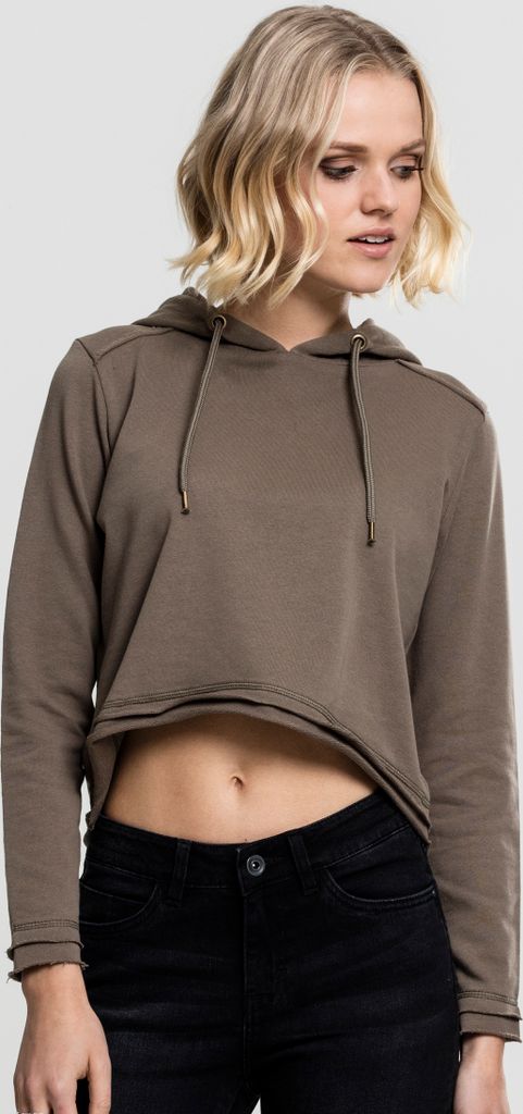 Urban Classics Damen Hoodie Ladies Cropped Terry Hoody Army Green-XS