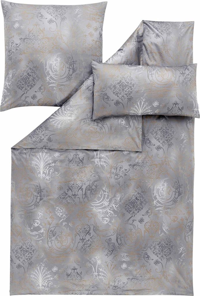 Estella Schweizer Premium-Satin Bettwäsche Exquisit Svizzera 155x220 + 1 x Kissen 80 x 80 + 1 x Kissen 40 x 80 Ornament grau