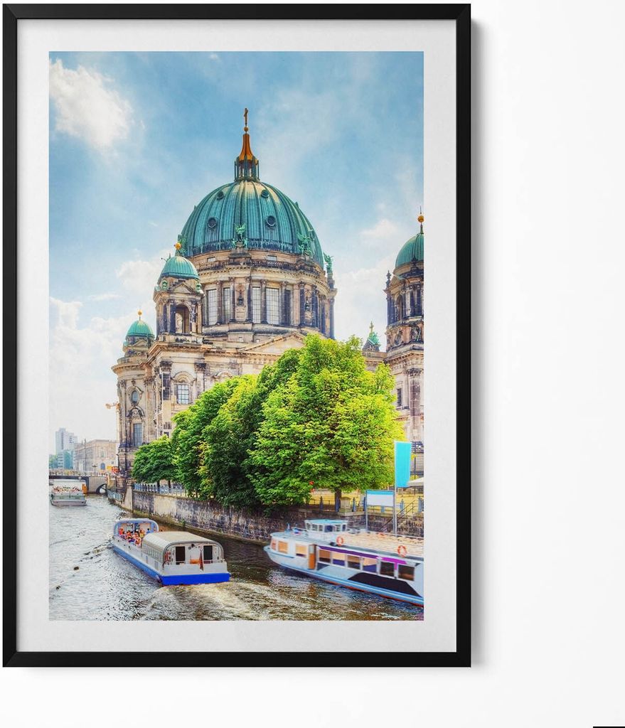 Berliner Dom Deutschland– Wandbild mit Rahmen – Gerahmtes Bild – Wanddekoration – 70x100 cm – Schwarz Rahmen