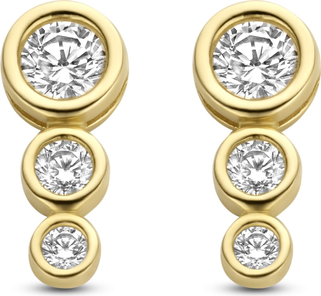 Neue Bling 9NBG-0271 Gold-Ohrstecker - Frauen - 3 Zirkonia-Steine - 9,6 x 4,0 mm - 14 Karat - Gold