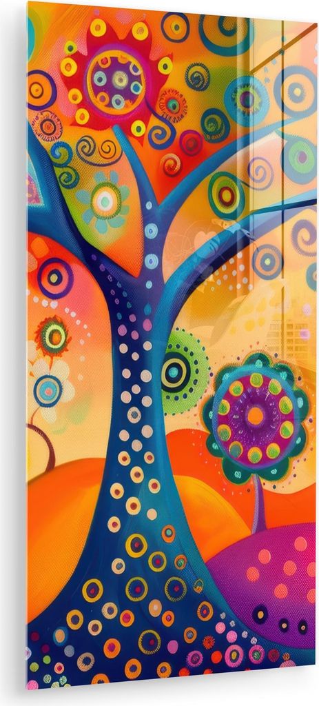 MuchoWow Glasbilder - Bilder auf Wandbild - Foto auf Glas Baum - Lebensbaum - Abstrakt - Farbenfroh 60x120 cm Wanddekoration aus Glas - Acrylglasbi...