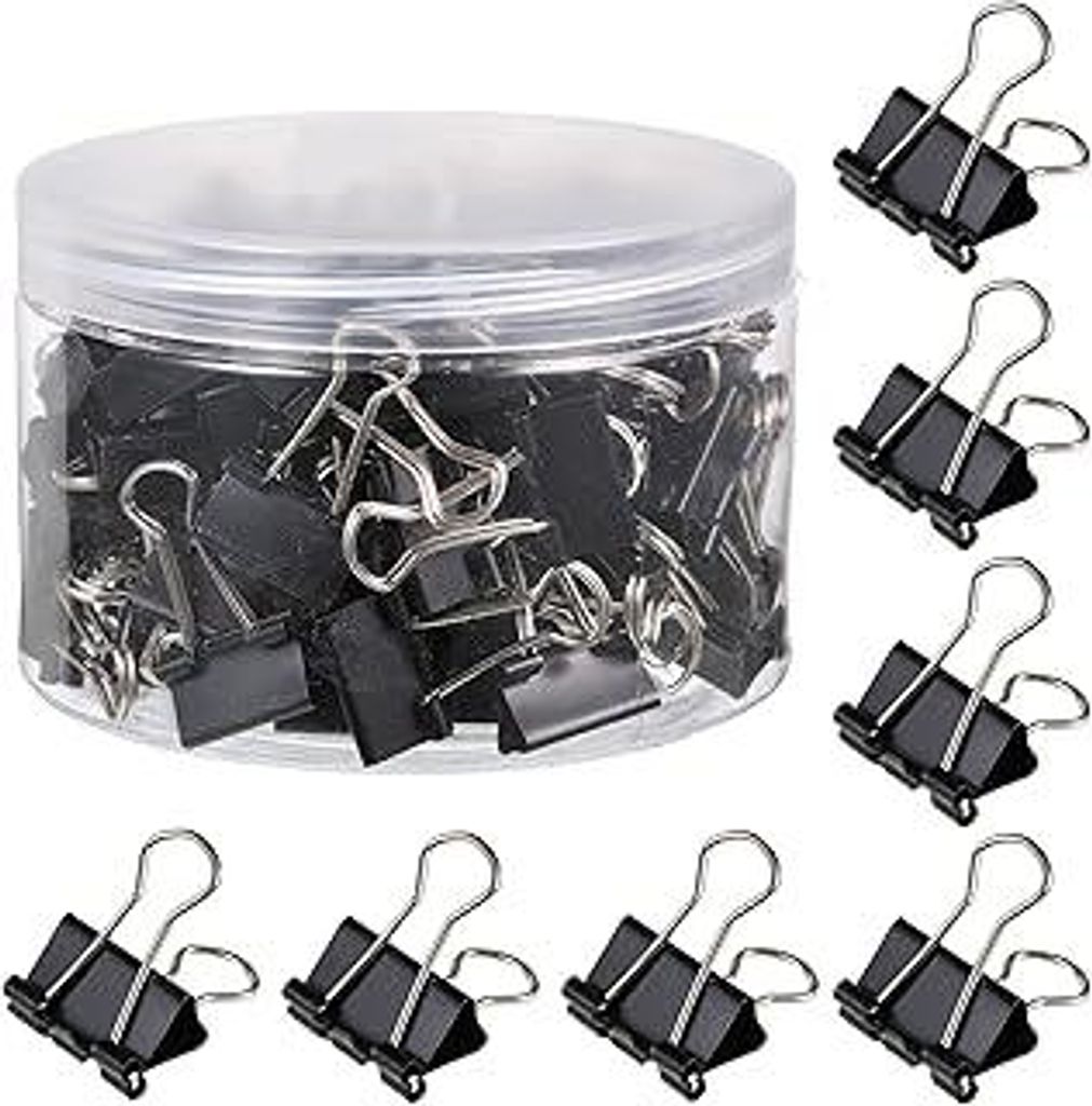 Foldback Klammern 100 Stück, Schwarz 19mm Binder-Clips, Büro-Metall-Klammern für Papierarbeiten, Papierbinder-Klemmen für Schule, Heimbedarf