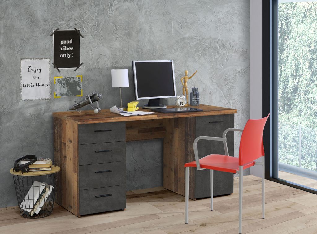 Schreibtisch NETBOB, Optik: Old Wood Vintage / Beton von Produktbild 10