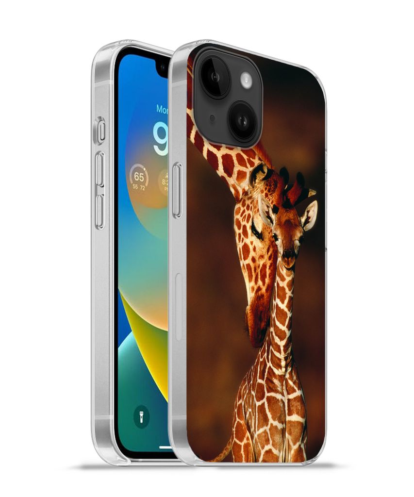MuchoWow Handyhülle Schutzhülle Hülle für Apple iPhone 14 - Softcase Giraffe - Kalb - Porträt Silikon Softcase Handy Hülle - Mobiltelefonh...