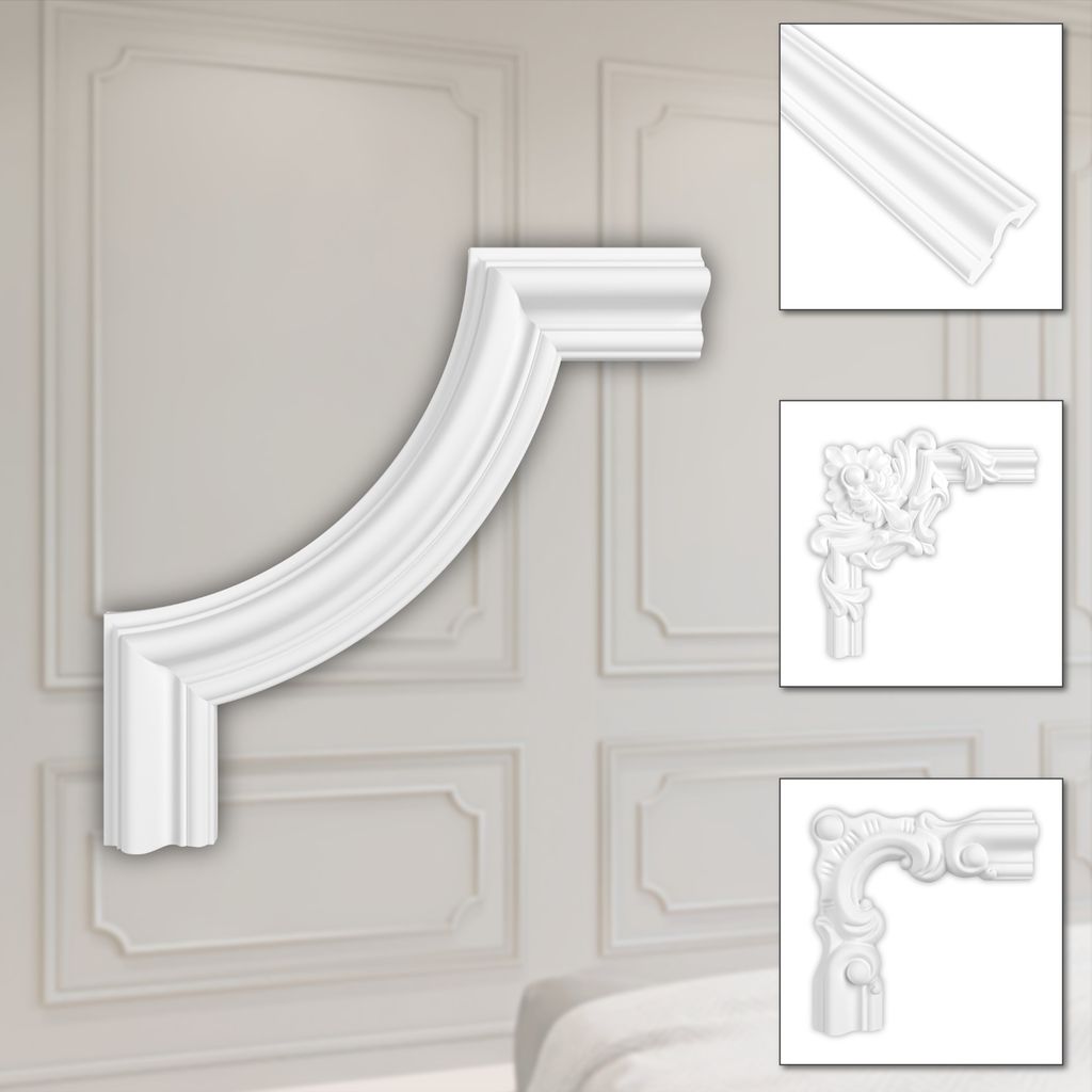 HEXIM Stuckverzierung aus HDPS/PU weiß - Stuckrahmen Wanddeko Bilderrahmen - HCR Wandleisten (2 Stück HCR502-1) Wandleiste Abschlussleiste Fries ...