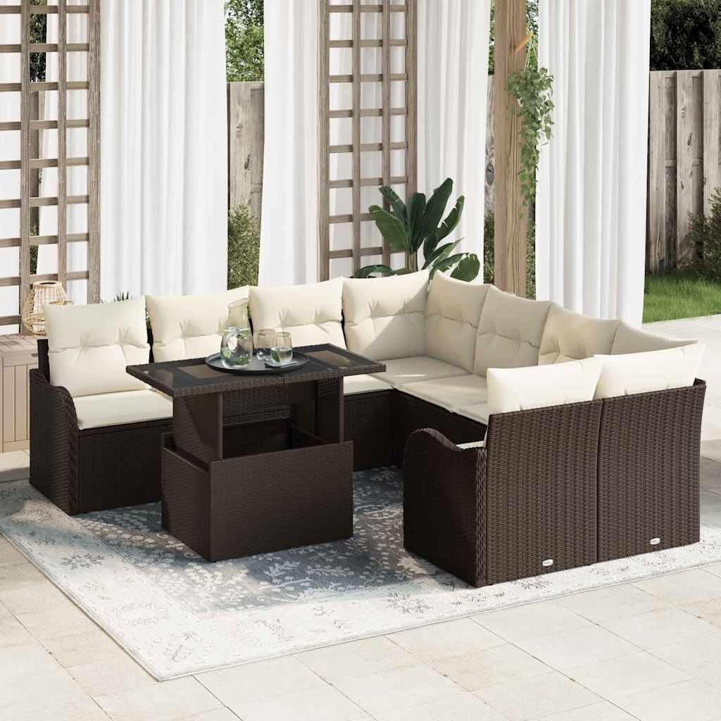 Maison Exclusive - Gartensofa-set mit Kissen 9 pcs Braun Poly-Rattan