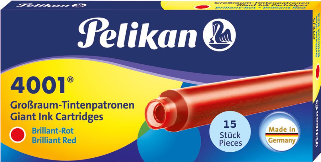 15 Pelikan Großraum Tintenpatronen 4001 / Füllerpatronen / Farbe: brillant-rot