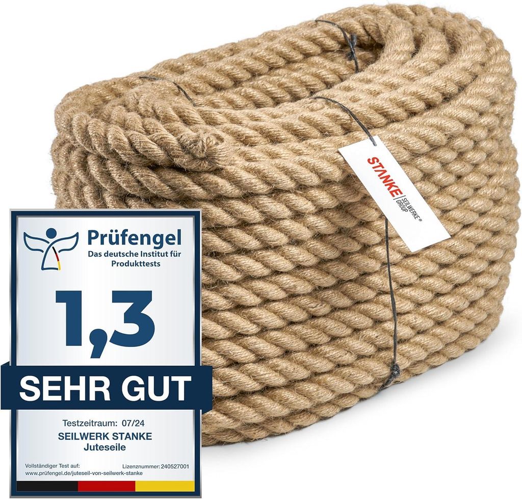 Seilwerk STANKE Juteseil Naturfasern gedreht Tauwerk Hanf Jute Tau Seil Tauziehen Absperrseil Handlauf 8mm 50m