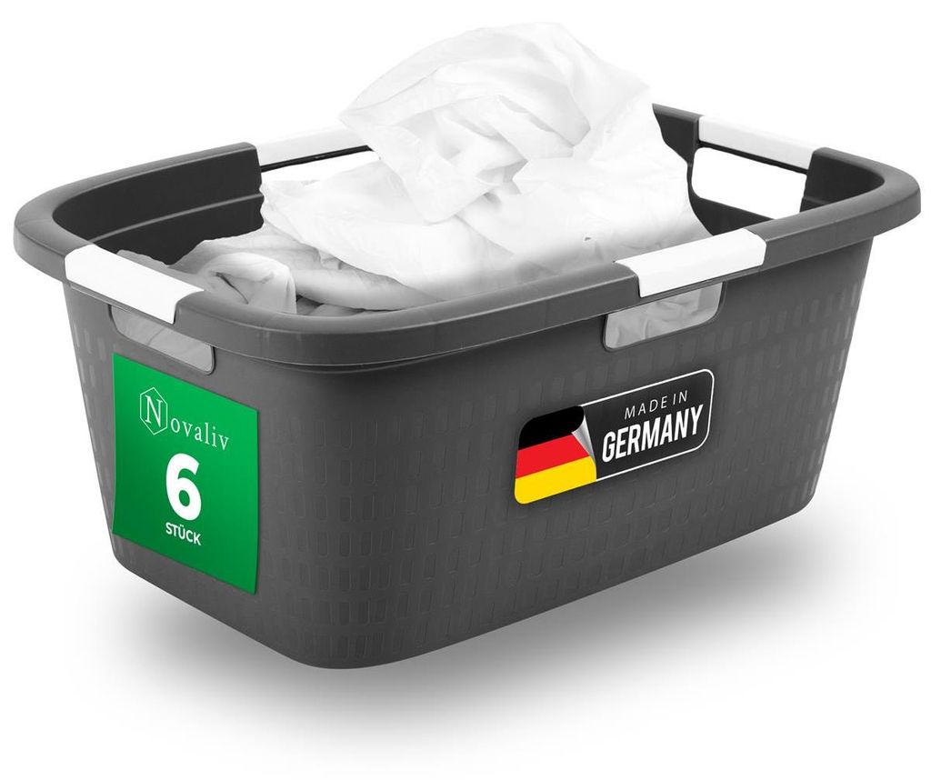 Novaliv Sparset 6x Wäschewanne mit 4 Griffen 40L Anthrazit, Produktbild 