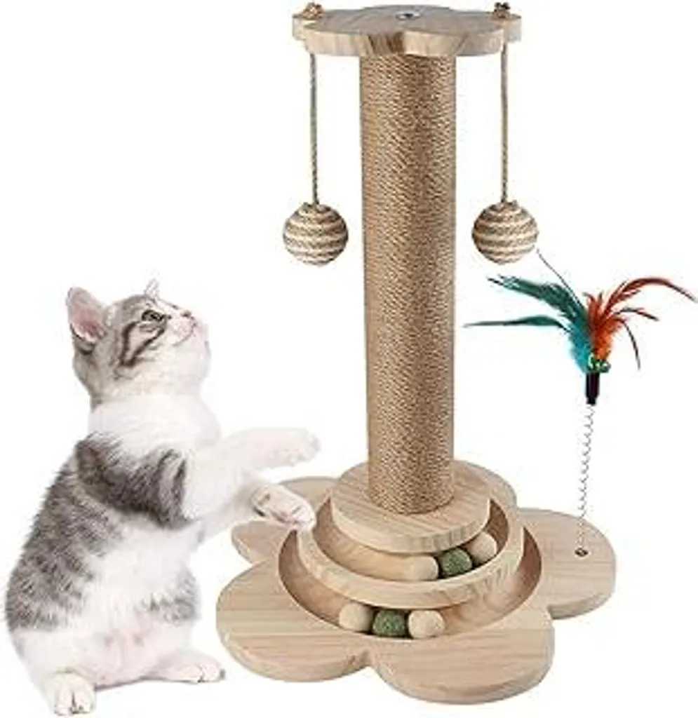 Giocattolo Gatto 4 in 1: Tiragraffi Sisal e Piume per il Tuo Micio